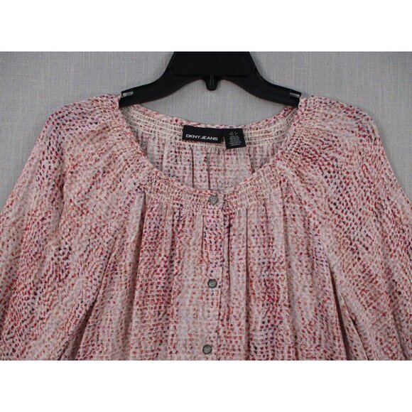 DKNY Jeans Womens Button-Front Long Sleeve Blouse S Multicolor Textured Print Ma - Picture 2 of 9